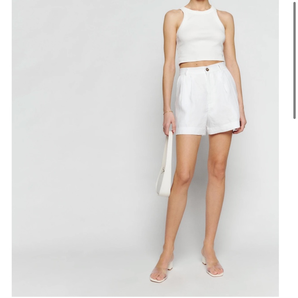 Reformation Mason white linen shorts